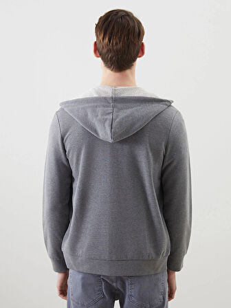 LCWAIKIKI Basic Gri Kapüşonlu Uzun Kollu Erkek Fermuarlı Sweatshirt