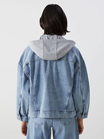 LCW Vision Indigo Kapüşonlu Oversize Kadın Jean Ceket