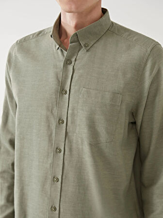 LCWAIKIKI Classic YEŞİL Regular Fit Uzun Kollu Keten Karışımlı Erkek Gömlek