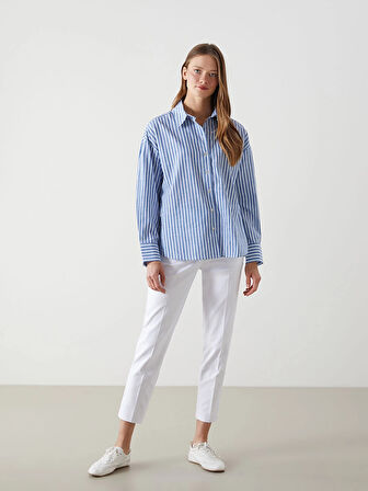 LCW Vision Mavi Çizgili Oversize Kadın Gömlek