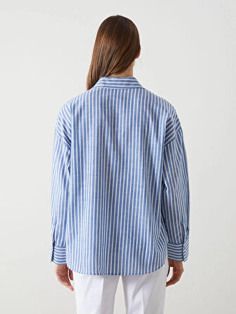 LCW Vision Mavi Çizgili Oversize Kadın Gömlek