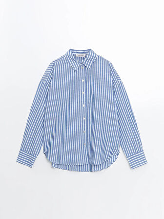 LCW Vision Mavi Çizgili Oversize Kadın Gömlek