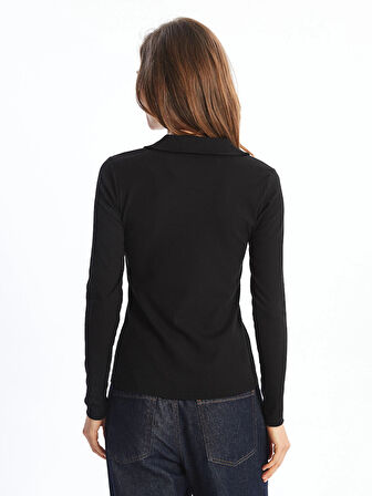 LCWAIKIKI Classic SİYAH Polo Yaka Düz Uzun Kollu Kadın Body