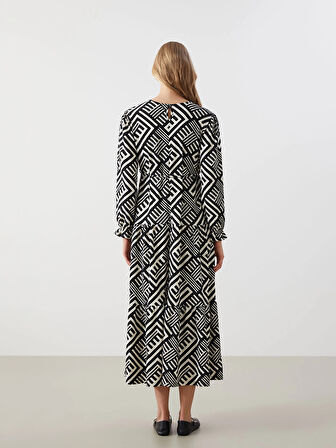 LCW Comfort SİYAH Bisiklet Yaka Desenli Kadın Elbise