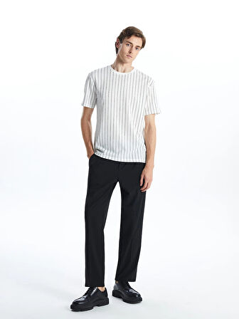 LCW Vision Beyaz Bisiklet Yaka Kısa Kollu Çizgili Erkek Dokulu Tişört