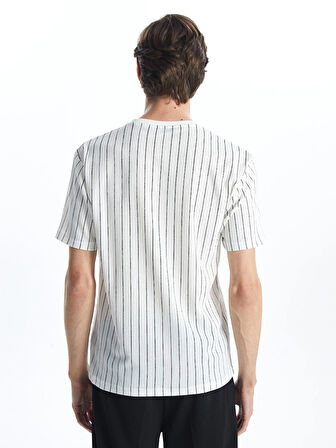 LCW Vision Beyaz Bisiklet Yaka Kısa Kollu Çizgili Erkek Dokulu Tişört