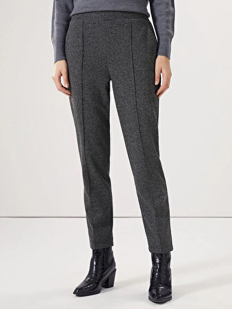 LCWAIKIKI Classic Siyah Beli Lastikli Ekose Kadın Pantolon