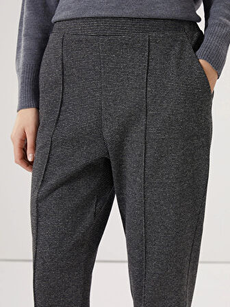 LCWAIKIKI Classic Siyah Beli Lastikli Ekose Kadın Pantolon