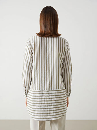 LCWAIKIKI Classic HAKİ Çizgili Kadın Gömlek Tunik