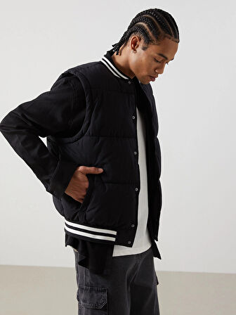 XSIDE Siyah Standart Kalıp Kolej Yaka Erkek Şişme Yelek