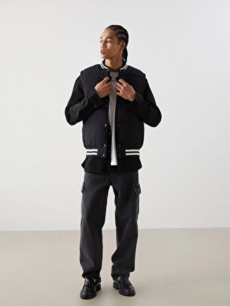 XSIDE Siyah Standart Kalıp Kolej Yaka Erkek Şişme Yelek