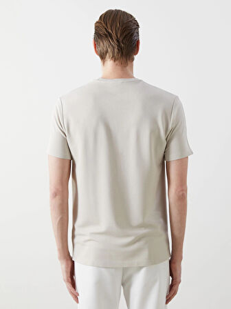 LCW Vision Bej Bisiklet Yaka Kısa Kollu Erkek Tişört