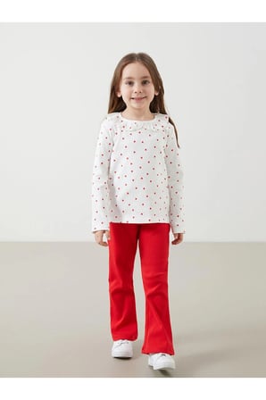 LCW Kids Ekru Bisiklet Yaka Baskılı Kız Çocuk Bluz ve Tayt Pantolon 2'li