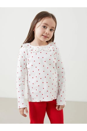 LCW Kids Ekru Bisiklet Yaka Baskılı Kız Çocuk Bluz ve Tayt Pantolon 2'li