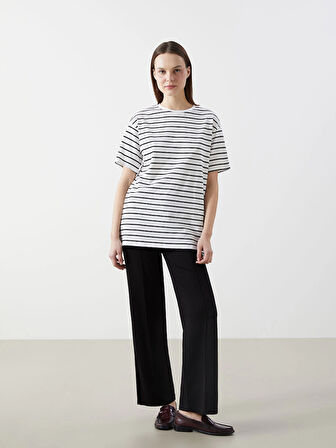 XSIDE Siyah Bisiklet Yaka Çizgili Kadın Tişört