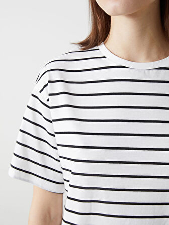 XSIDE Siyah Bisiklet Yaka Çizgili Kadın Tişört