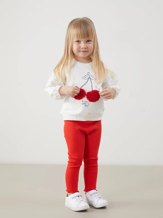 Lcw Baby Ekru Bisiklet Yaka Kiraz Baskılı Kız Bebek Sweatshirt Ve Tayt 2'li
