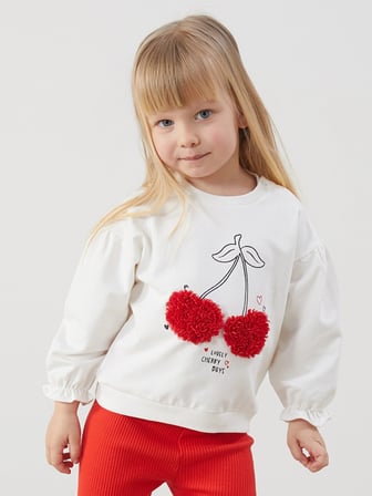 Lcw Baby Ekru Bisiklet Yaka Kiraz Baskılı Kız Bebek Sweatshirt Ve Tayt 2'li