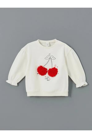 Lcw Baby Ekru Bisiklet Yaka Kiraz Baskılı Kız Bebek Sweatshirt Ve Tayt 2'li