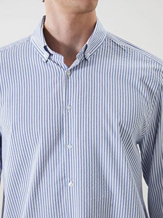 LCW Vision Mavi Regular Fit Uzun Kollu Çizgili Erkek Gömlek