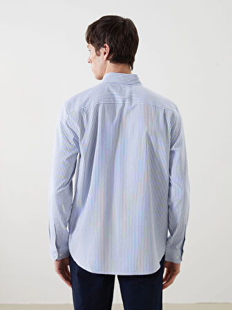 LCW Vision Mavi Regular Fit Uzun Kollu Çizgili Erkek Gömlek