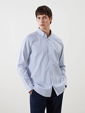 LCW Vision Mavi Regular Fit Uzun Kollu Çizgili Erkek Gömlek