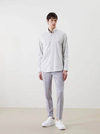 LCW Vision Gri Regular Fit Uzun Kollu Çizgili Erkek Gömlek