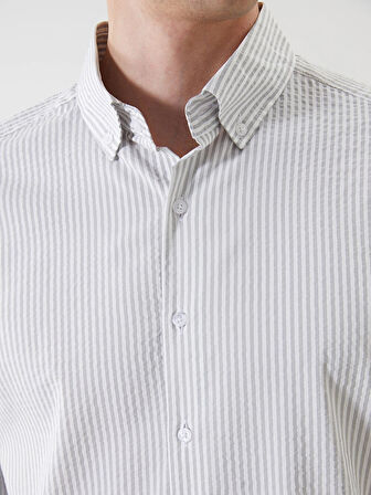 LCW Vision Gri Regular Fit Uzun Kollu Çizgili Erkek Gömlek