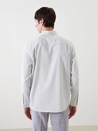 LCW Vision Gri Regular Fit Uzun Kollu Çizgili Erkek Gömlek