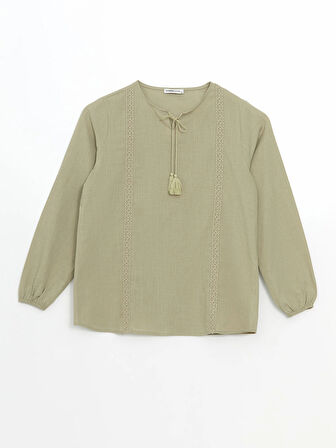 LCW Grace Haki Bağlamalı Yaka Nakışlı Kadın Bluz