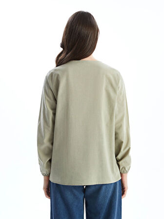 LCW Grace Haki Bağlamalı Yaka Nakışlı Kadın Bluz
