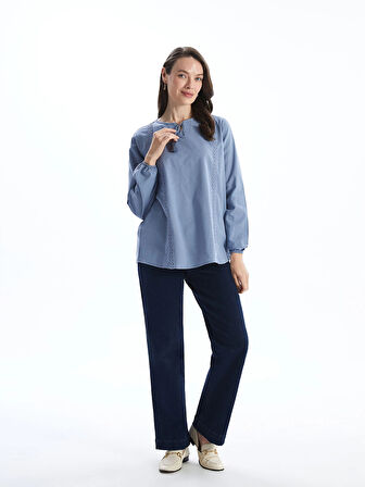 LCW Grace MAVİ Bağlamalı Yaka Nakışlı Kadın Bluz