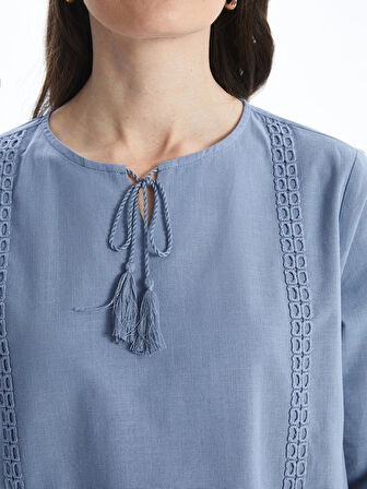 LCW Grace MAVİ Bağlamalı Yaka Nakışlı Kadın Bluz