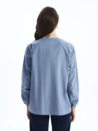 LCW Grace MAVİ Bağlamalı Yaka Nakışlı Kadın Bluz