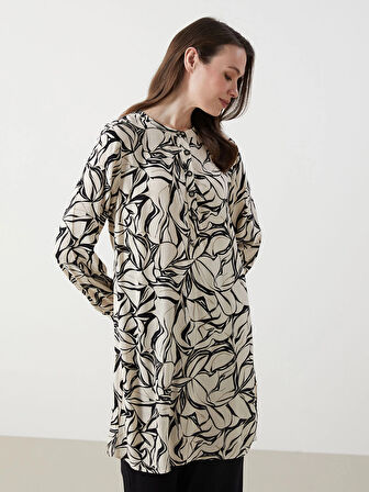 LCW Grace SİYAH Hakim Yaka Desenli Kadın Tunik