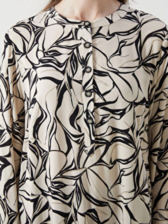 LCW Grace SİYAH Hakim Yaka Desenli Kadın Tunik