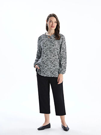 LCW Grace Siyah Bağlamalı Yaka Desenli Kadın Bluz