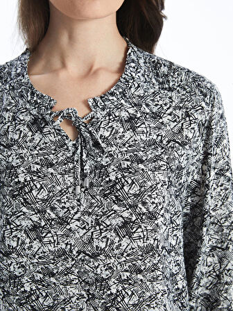 LCW Grace Siyah Bağlamalı Yaka Desenli Kadın Bluz