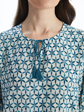 LCW Grace PETROL Bağlamalı Yaka Desenli Kadın Bluz