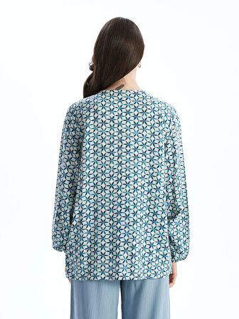 LCW Grace PETROL Bağlamalı Yaka Desenli Kadın Bluz