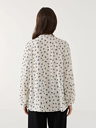 LCW Grace Bej Bağlamalı Yaka Desenli Kadın Bluz