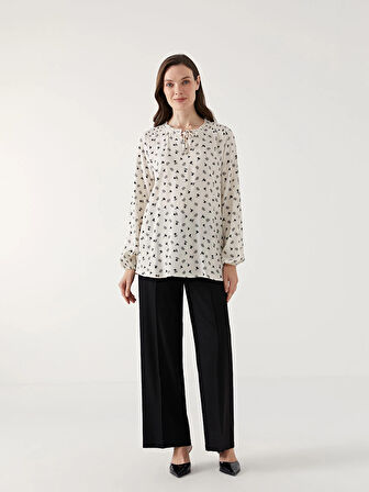 LCW Grace Bej Bağlamalı Yaka Desenli Kadın Bluz