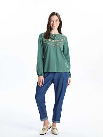 LCW Grace Yeşil Bağlamalı Yaka Desenli Kadın Bluz