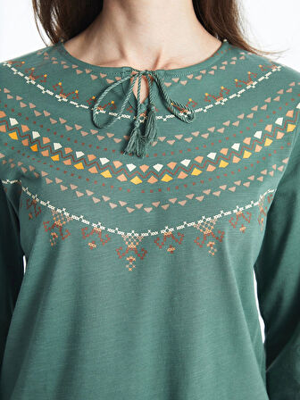 LCW Grace Yeşil Bağlamalı Yaka Desenli Kadın Bluz