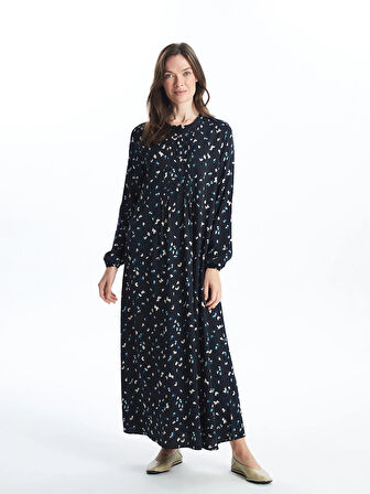 LCW Grace SİYAH Bisiklet Yaka Desenli Kadın Elbise