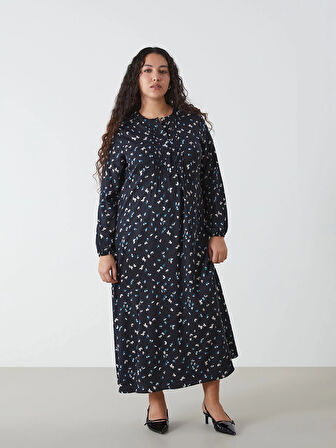 LCW Grace SİYAH Bisiklet Yaka Desenli Kadın Elbise