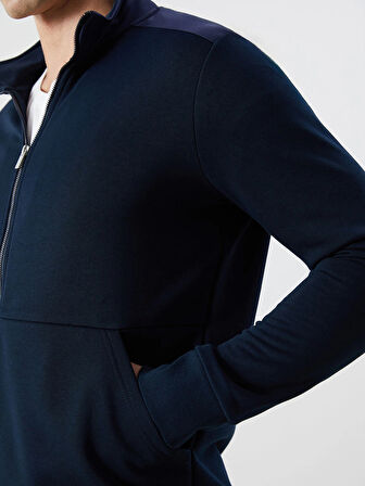 LCWAIKIKI Basic Lacivert Dik Yaka Uzun Kollu Erkek Fermuarlı Sweatshirt