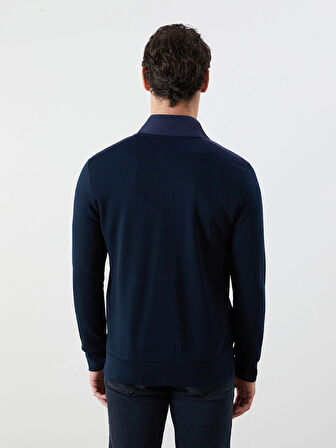 LCWAIKIKI Basic Lacivert Dik Yaka Uzun Kollu Erkek Fermuarlı Sweatshirt