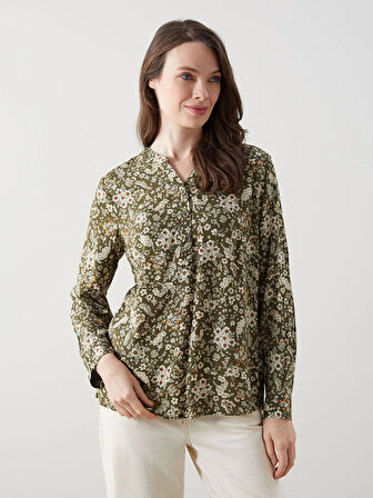LCW Grace Haki Kaçık Yaka Desenli Kadın Bluz