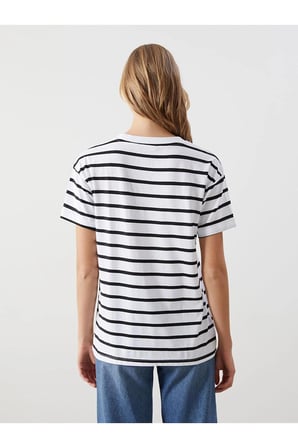LCW Comfort Bisiklet Yaka Çizgili Kadın Tişört